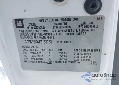 2007 Chevrolet Silverado 1500 Classic Work Truck from USA, damaged, VIN 1GCEC19X47Z183783